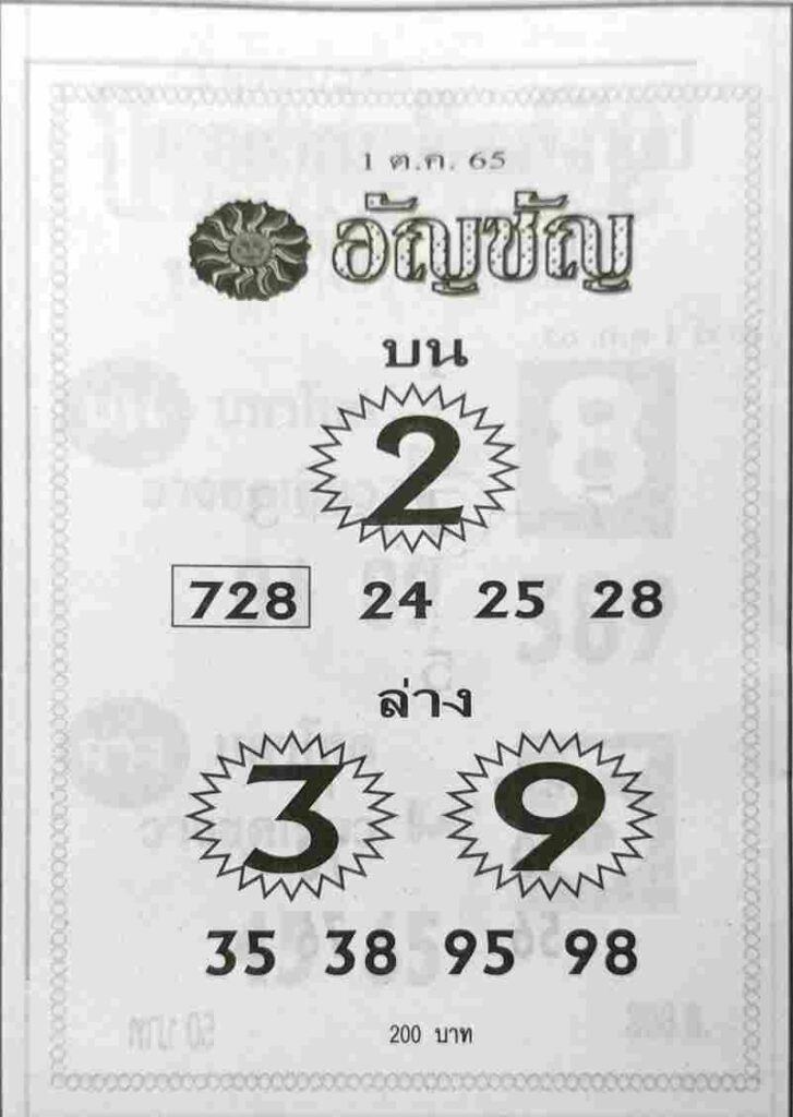 ข่าวหวย หวยอัญชัญ 1/10/65