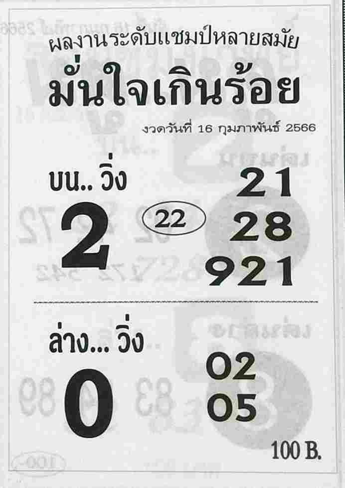 หวยมั่นใจเกินร้อย 16-2-66